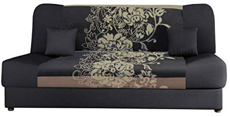 Mirjan24 Schlafsofa Jonas Sving, Sofa mit Bettkasten und Schlaffunktion, Bettsofa mit Blumenmuster, Schlafcouch, Couch vom Hersteller, Wohnlandschaft (Alova 36 + Sving Grau + Alova 36)