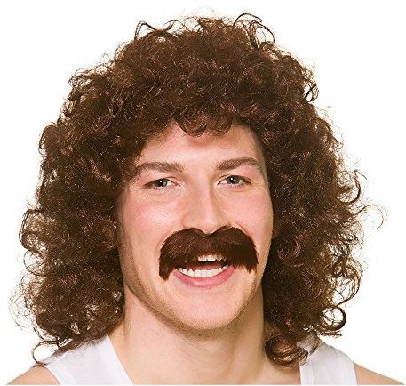 Adult 80's Brown Perm with Tash Fancy Dress Wig