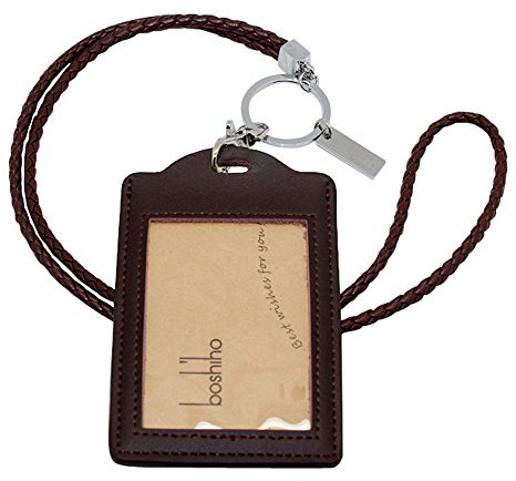 Badge Halter, Boshiho Echtleder ID-Halter Vertikaler Stil mit Schlüsselband Halsriemen Starker Clip Schlüsselanhänger für Büro (Braun)