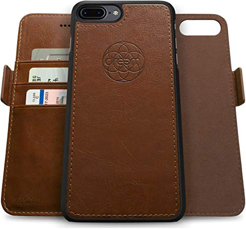 dreem Fibonacci 2-in-1 Wallet Case for Apple iPhone 8 Plus & 7 Plus - Luxury Vegan Leather, Magnetic Detachable Shockproof Phone Case, RFID Card Protection, 2-Way Flip Stand - Chocolate