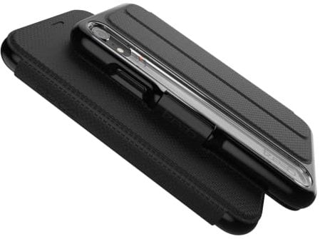 GEAR4 Oxford Folio Designed for iPhone XR Case, Advanced Impact Protection by D3O, Booklet Case - Black