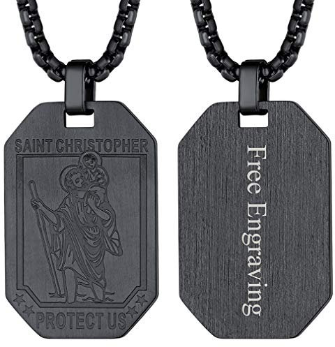 FaithHeart Saint Christophorus Amulett für Herren Damen, Kette mit Schwarzer Hundemarke Anhänger, Personalisierter Amulett Accessoires für das Fahrer Reisende