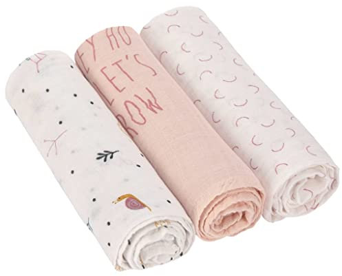 LÄSSIG Baby Mulltuch Spucktuch Puckdecke 3er Set Baumwolle 80 x 80 cm/ Heavenly soft Swaddle L Garden Explorer Snail