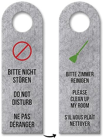 Si prega di non disturbare o si prega di pulire la camera linguistica gancio porta in hotel grigio