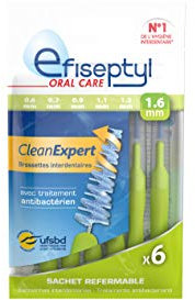 Efiseptyl - Brossettes Interdentaires Clean Expert 1,6mm - Sachet Refermable - Avec Traitement Antibactérien - Sachet de 6 Brossettes