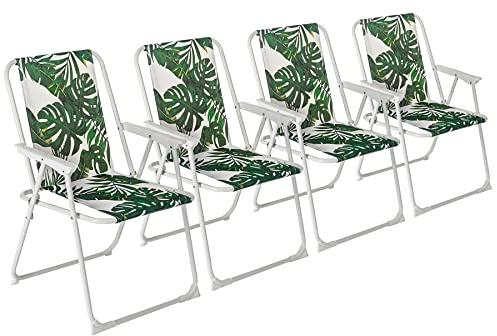 Harbour Housewares Folding Beach Deck Chairs - Banana Leaf - Pack of 4 - Metal Outdoor Patio Seat Lightweight Portable Deck Chair for Picnic, Garden, Camping, Fishing