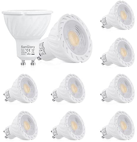 SanGlory GU10 LED Warmweiss, 7W GU10 LED Lampe ersetzt 50W 60W 70W Halogenlampe, 680LM, Warmweiß 3000K LED Leuchtmittel GU10 Spotlights, 45° Abstrahwinkel, CRI>80, AC 85-265V, 10er-Pack