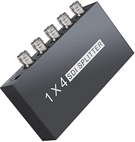 LiNKFOR 1 x 4 SDI-Splitter mit zertifiziertem Netzadapter, SDI-Splitter, 1 IN 4 OUT, unterstützt SD-SDI HD-SDI 3G-SDI mit LED-Anzeige, SDI-Repeater, SDI-Verteiler