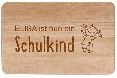 Frühstücksbrett Brotbrett fürs Schulkind zum Schulanfang (mit Name Mädchen)