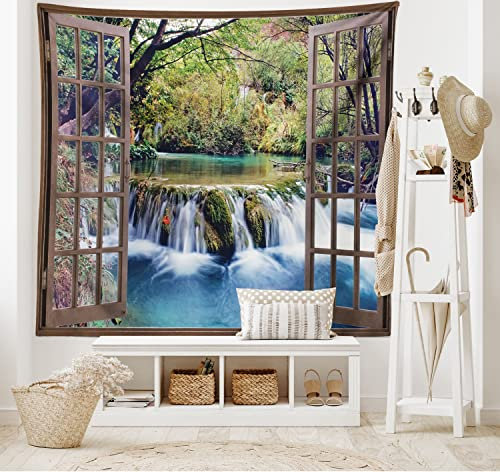 ABAKUHAUS Wasserfall Wandteppich und Tagesdecke, Tief unten im Wald aus Weiches Mikrofaser Stoff Waschbar ohne Verblassen Digitaldruck, 230 x 140 cm, Mehrfarbig Braun