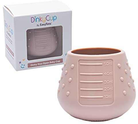 EasyTots DinkyCup 50ml | Open Re-Balancing Baby Cup | BPA Free Silicone | Use from 4 to 18 Months | Extra Small for Tiny Hands and Mouths | Perfect Weaning Sippy Cup (Mauve, 1 Pack)