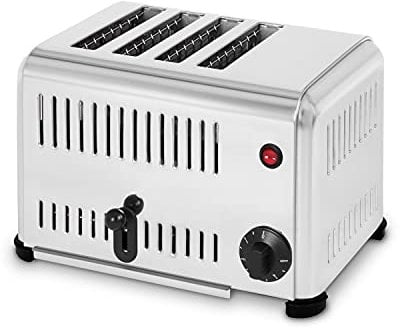 VERTES Tostapane Toaster Professionali per 4 Fette (Acciaio Inossidabile, 2300W, 230V, Timer Fino a 5 Minuti, Vassoio per le Briciole, 4 Piedini in Gomma, 2 o 4 Panini per Tostare Simultaneamente)