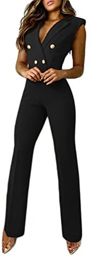 Onsoyours Overall Damen Damen Elegant Sommer Jumpsuit Kurzarm Playsuit Vintage Hose mit Bund Damen Casual Outfits B Schwarz M