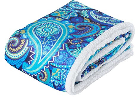 HOME DREAM farbbrillante Paisley Kuscheldecke Decke Tagesdecke Wohndecke Sofadecke Sherpadecke 150x200 cm (Türkis)