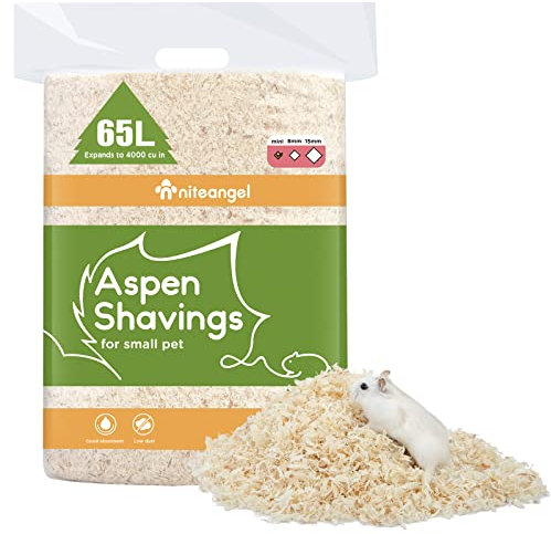 Niteangel 65L Aspen Shaving Hamster Beddings for Syrian Dwarf Hamster Gerbil Mice Degu Rat Rabbit Bunny Guinea Pig Chinchilla Hedgehog or Other Small Pets (65L - Mini)
