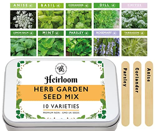 Herb Garden Variety Seeds for Gardening, 10 Easy Sow Seed Varieties, 10 Plant Markers & Growing Guide - Gifts for Adults & Kids,Little Trees Bees & Seeds Co