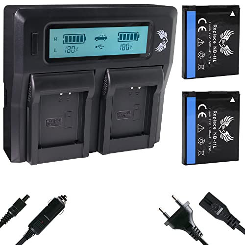 2X SK Akku Ersatz für Canon NB-11L / NB-11LH 600mAh + LCD Dual Charger für IXUS 170 180 185 190 275 HS 285 HS // PowerShot SX430 is SX432 is A4050
