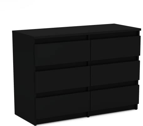 MRBLS Kommode mit 6 Schubladen Sideboard Schubladenschrank Kleiderschrank Modern Möbel mit Schubladen für Ihr Schlafzimmer (Schwarz Matt) – 100 x 70 x 33,5 cm (B/H/T)