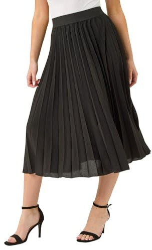 Roman Originals Women Petite Pleated Midi Skirt - Ladies Spring Everyday Summer Holiday Vacation Work Casual Smart Comfy Soft Relaxed - Petite Black - Size 10