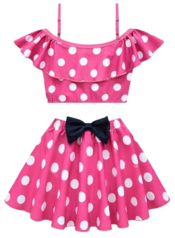 Lito Angels Baby Girls Kids Mouse Mouse Swimming with Skirt 2 Piece Swimsuit Swimwear Swim Dress Bathing Suit, Hot Pink/Red