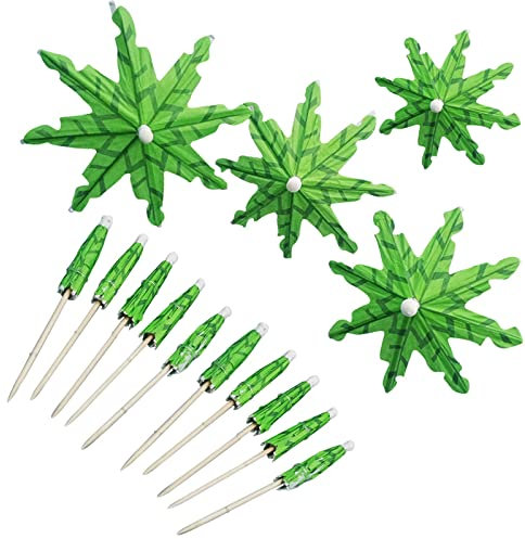 LAIYOHO 20 Pieces Green Tropical Coconut Palm Tree Toothpicks Paper Umbrella Sticks Decorations Drinks Umbrella Cocktail Sticks Cocktail Toppers for Decor Drinks Party Bar