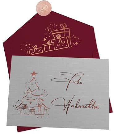 Joli Coon 5 edle Weihnachtskarten - Frohe Weihnachten Klappkarte mit Kuvert und Siegel Sticker - Design Weihnachtskarte mit Umschlag
