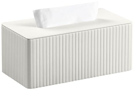 MEIBOOCH Taschentuchbox Abdeckung Stilvolle PU Leder Rechteckige Taschentuchbox Halter mit Magnetboden Abdeckung für Badezimmer Schlafzimmer oder Büro (Weiß Streifen)