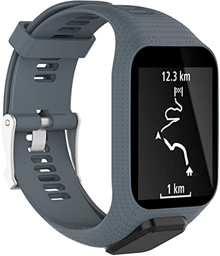 Gransho Cinturino in silicone compatibile con TomTom Spark 3 / Runner 2 / Golfer 2 / Runner 3 / Adventurer, cinturino di ricambio sportivo Chainfo NO230106, Nero di stagno