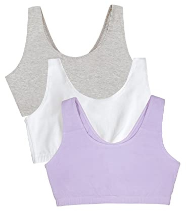 Fruit of the Loom Women's Cotton Tank Bra Ultimate Comfort & Breathable Fit Sports, Opaque, Lilac Whisper/White/Grey Heather, 34 (Pack of 3)