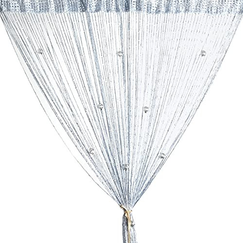 Vidillo Perlenvorhang, Fadenvorhang Glitzer Weiss 100 x 200 cm Wandvorhang Schaufensterdekoration, Raumteiler Fliegenschutz für Hochzeit, Café, Restaurant (Perle-Grau), door string curtain