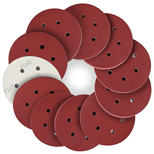 STEBRUAM 50 Stück Schleifpapier Set,150 MM Klett Schleifscheiben für Exzenterschleifer 6 Loch Meister Holz Holzwerkstoffe Spanplatte (Körnung P240)