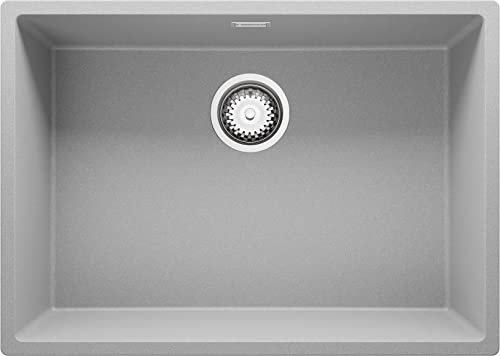PRIMAGRAN Lavello sottotop Grigio 66x47cm, Lavandino da Cucina a 1 vasca + Sifone Classico, Lavabo da Cucina al mobile 70cm - London