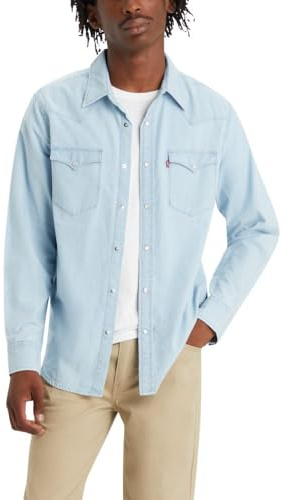 Levi's Men's Classic Western Shirt, (New) Evergreen Lt Chambray, Large