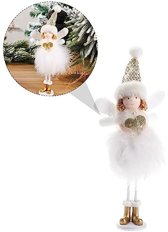 Garneck 1stk Stehender Engel Mit Federn Weihnachts-tomte-Zwerge Plüsch Weihnachtsschmuck Weihnachtsanhänger Zum Aufhängen Kleine Puppe Plüschpuppe Chemiefasertuch Weiß Weihnachten Kind
