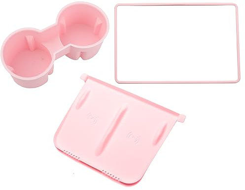 TOPABYTE 3PCS Center Console Accessories for Tesla Model Y 2021-2024 and Model 3 2021-2023 Cup Holder Insert, Screen Edge Protector Frame, Silicone Wireless Charger Mat, Pink