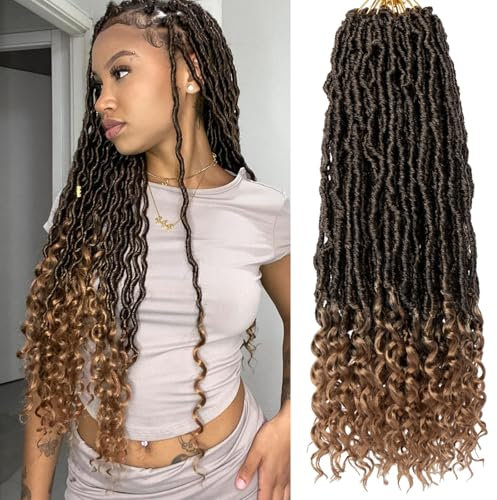 Samtress 7 Packs Faux Locs Crochet Hair 18 Zoll Pre-looped Coiffure Tressée Déesse Nu Locs Extensions Synthétiques Tressées Ombre Blonde Soft Locs Crochet Hair avec Extrémités Bouclées