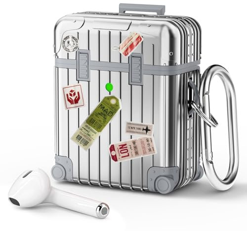 KOREDA Kompatibel mit AirPods-Hülle, lustiges Koffer-Design, Hülle für Airpods 2. Generation/1. Generation, niedlich, modisch, schützende Hartschale für Damen und Herren, mit Schlüsselanhänger