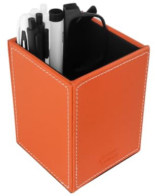 Fosinz Stiftehalter, Behälter, PU-Leder, Schreibtisch-Organizer, Ständer, Dekor, Pinsel, Scherenhalter, Dekoration, Büro, Schreibtisch, Zuhause, Schule (Orange, 9 x 9 x 12 cm)