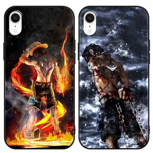 PBNDJVG 2 Stück Handyhülle für Apple iPhone XR Hülle 6.1 Zoll, Anime One Piece Ace mit Motiv Designs Manga Case Schutz Schutzhülle Stoßfest TPU Weich Ultra Dünn Cover -Schwarz1