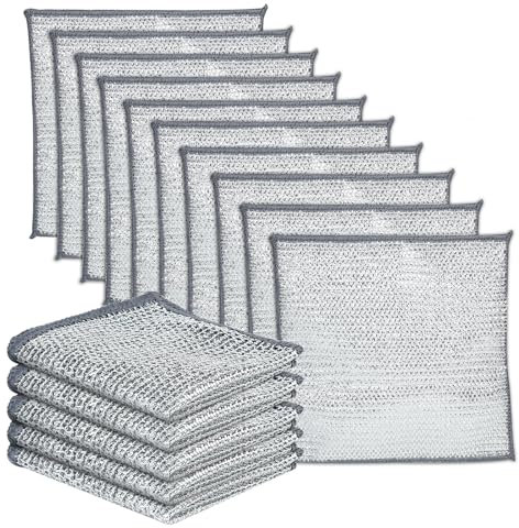 DirkFigge 10pcs Multipurpose Double Wire Dishwashing Rags, Double-Sided Lint Free Cloth Cleaning Rags, Non-Scratch Metal Scourer Scrubbing Dishcloth Reusable Kitchen Cleaning Towels Dish Cloth