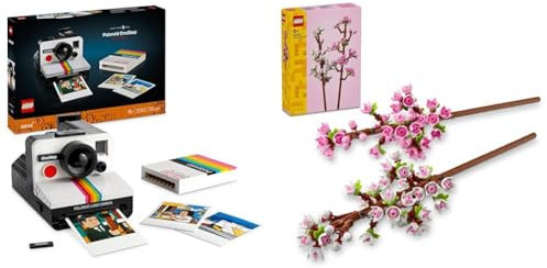 LEGO Ideas Polaroid OneStep SX-70 Camera Vintage Model Kit for Adults to Build & Cherry Blossoms, Artificial Faux Flowers Set, Idea, Makes a Great Desk Decor Accessory
