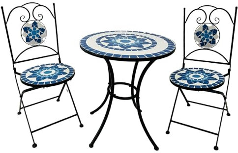 Wohnando 3tlg. Bistroset Balkonset Gartenmöbel klappbar mit Mosaik Bistrotisch und Stühle, Metall, Balkon-Set Terrasse, Balkon, Orion