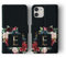 Tirita Personalised Wallet Flip Phone Case Compatible with iPhone 15 Plus, with card pockets, Floral Gold Monogram Black