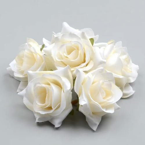 GeRRiT 30PCS/5CM White Rose bud Artificial Silk Flowers Head For Home Wedding Party Decoration Wreath Gift Scrapbooking Fake Flowers-milk white