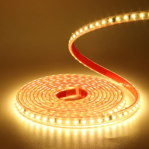 XUNATA 230V LED Streifen Selbstklebend, 2835 SMD 120leds/m IP65 Wasserdicht, Flex LED Leuchtband Lichtband für Innen Aussenbereich Hausbeleuchtung Party DIY Deko (Warmweiß, 7M)