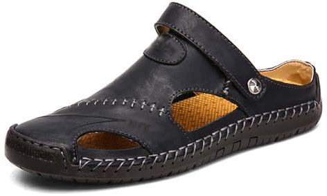 Sandales Homme Cuir Bout Fermé,Chaussons de Randonnée Confortables,Été Nu Pied Plage Sandales,Léger et respirant Sandales Funky,pour les sports de plein air,le cyclisme de loisirs et les voyages