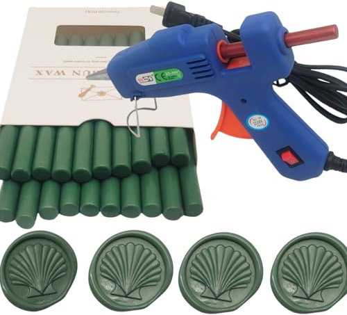 Wax Seal Kit, Olive Green Atopbb 20 Pcs Pine Green Sealing Wax Sticks with Glue Gun Great for Wax Seal Stamp, Wax Seal Sticks Used for Wedding, Invitations and Gift Wrapping (20, Olive Green)