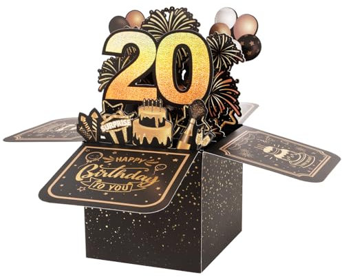 BOFUNX Geburtstag Karte zum 20. Geburtstag Pop up 3D Happy Birthday Grußkarte Geburtstagskarte Kreative Geburtstagsgeschenk für Familie und Freunden
