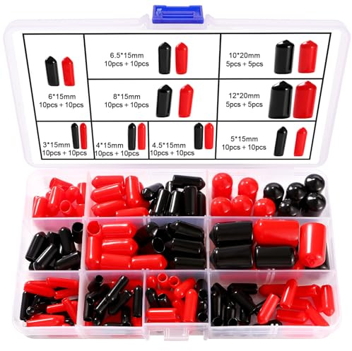 YIXISI 160 Pezzi 9 Taglie 3-12 mm Tappi Terminali in Gomma Kit, Rotondi in Vinile Flessibile, Protezione per Bulloni, Cappucci Terminali per Viti, Tubi, Cavi, Fili