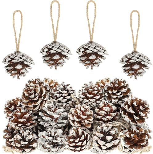 Tannenzapfen für Weihnachten, natürliche Tannenzapfen mit Schnur, rustikaler Schneetannenzapfen, Anhänger, Basteln, Winterurlaub, hängende Verzierung für Weihnachtsbaum, Basteln, Geschenkanhänger,